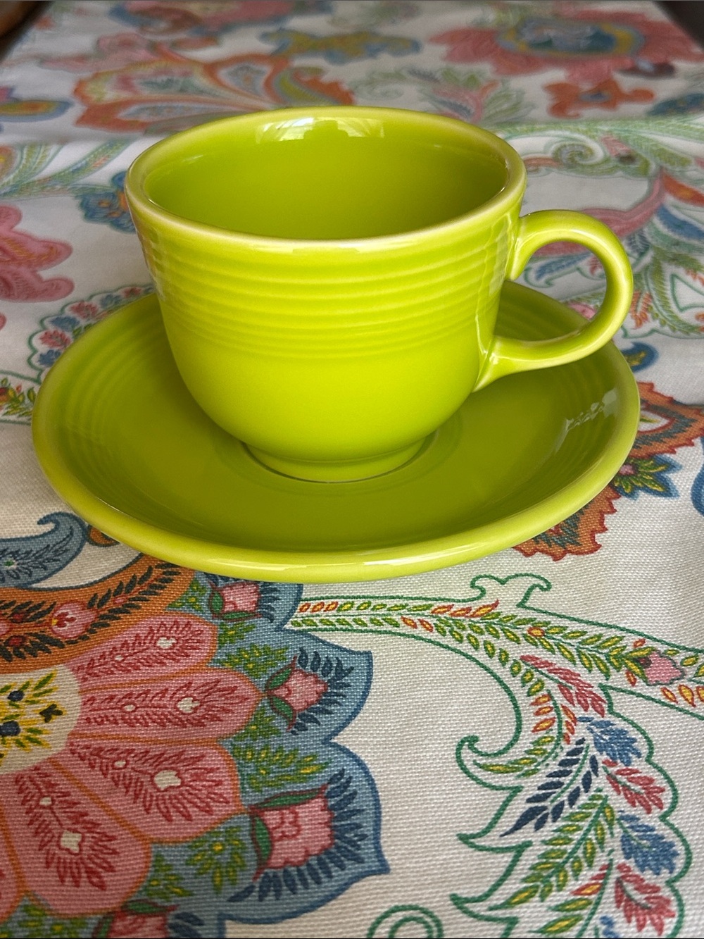 Homer Laughlin Fiesta  Lemongrass or Chartreuse Teacup and Saucer Like New